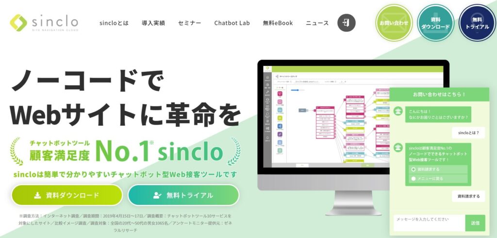 sincloの公式サイト画像